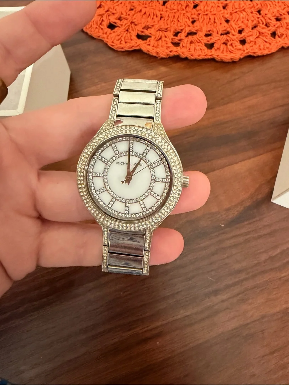 Michael Kors Silver-Tone Crystal Accent Bracelet Watch